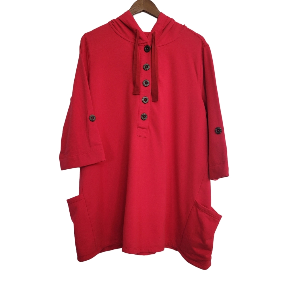 Susan Graver Weekender Oversized French Terry Hooded Top Medium Womens Red Brush